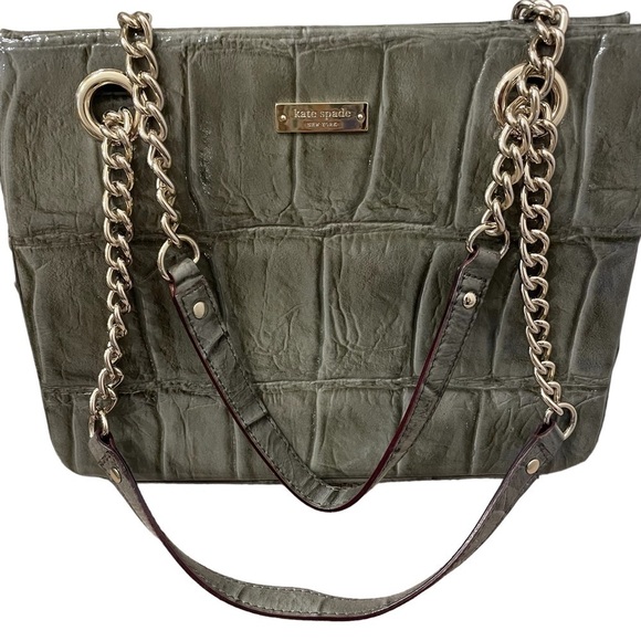 Kate Spade Green Croc Embossed Glossy Chain Strap Bag - Picture 2 of 7